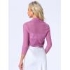 imageAllegra K Womens 34 Sleeve Sheer Mesh Shrug Open Front Cropped Bolero CardiganRose Purple
