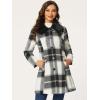 imageAllegra K Womens Buffalo Checks Shacket Button Down Peter Pan Collar Long Winter Plaid CoatBlack White