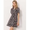 imageAllegra K Womens Button Up Short Sleeve ALine Chiffon Vintage Floral Shirt DressBlack