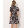 imageAllegra K Womens Button Up Short Sleeve ALine Chiffon Vintage Floral Shirt DressBlack