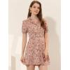 imageAllegra K Womens Button Up Short Sleeve ALine Chiffon Vintage Floral Shirt DressDusty Pink
