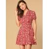 imageAllegra K Womens Button Up Short Sleeve ALine Chiffon Vintage Floral Shirt DressRed