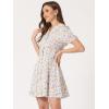 imageAllegra K Womens Button Up Short Sleeve ALine Chiffon Vintage Floral Shirt DressWhite