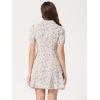 imageAllegra K Womens Button Up Short Sleeve ALine Chiffon Vintage Floral Shirt DressWhite