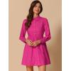 imageAllegra K Womens Casual Shirt Dress Long Sleeve Half Placket Embroidered Floral Mini DressesHot Pink