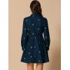 imageAllegra K Womens Casual Shirt Dress Long Sleeve Half Placket Embroidered Floral Mini DressesNavy Blue