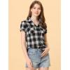 imageAllegra K Womens Cotton Classic Button Down Western Plaid ShirtBlack