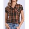imageAllegra K Womens Cotton Classic Button Down Western Plaid ShirtBlack Orange
