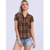 imageAllegra K Womens Cotton Classic Button Down Western Plaid ShirtBlack Orange