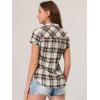 imageAllegra K Womens Cotton Classic Button Down Western Plaid ShirtBrown Beige