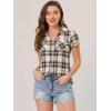 imageAllegra K Womens Cotton Classic Button Down Western Plaid ShirtBrown Beige