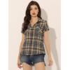 imageAllegra K Womens Cotton Classic Button Down Western Plaid ShirtBrown Black