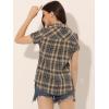 imageAllegra K Womens Cotton Classic Button Down Western Plaid ShirtBrown Black