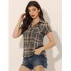 imageAllegra K Womens Cotton Classic Button Down Western Plaid ShirtBrown Black