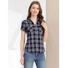 imageAllegra K Womens Cotton Classic Button Down Western Plaid ShirtDark Blue