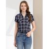 imageAllegra K Womens Cotton Classic Button Down Western Plaid ShirtDark Blue