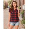 imageAllegra K Womens Cotton Classic Button Down Western Plaid ShirtDark Blue Red