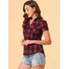 imageAllegra K Womens Cotton Classic Button Down Western Plaid ShirtDark Blue Red