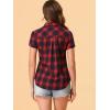 imageAllegra K Womens Cotton Classic Button Down Western Plaid ShirtDark Blue Red