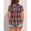 imageAllegra K Womens Cotton Classic Button Down Western Plaid ShirtDeep Red