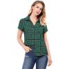 imageAllegra K Womens Cotton Classic Button Down Western Plaid ShirtGreen
