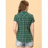imageAllegra K Womens Cotton Classic Button Down Western Plaid ShirtGreen Beige