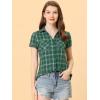 imageAllegra K Womens Cotton Classic Button Down Western Plaid ShirtGreen Beige