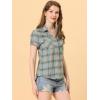 imageAllegra K Womens Cotton Classic Button Down Western Plaid ShirtGrey Blue