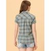 imageAllegra K Womens Cotton Classic Button Down Western Plaid ShirtGrey Blue
