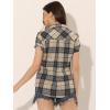 imageAllegra K Womens Cotton Classic Button Down Western Plaid ShirtKhaki Black