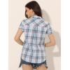 imageAllegra K Womens Cotton Classic Button Down Western Plaid ShirtLight Blue