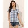 imageAllegra K Womens Cotton Classic Button Down Western Plaid ShirtLight Blue