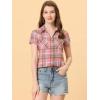 imageAllegra K Womens Cotton Classic Button Down Western Plaid ShirtLight Pink