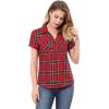 imageAllegra K Womens Cotton Classic Button Down Western Plaid ShirtRed