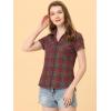 imageAllegra K Womens Cotton Classic Button Down Western Plaid ShirtRed Green