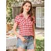 imageAllegra K Womens Cotton Classic Button Down Western Plaid ShirtRed White