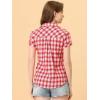 imageAllegra K Womens Cotton Classic Button Down Western Plaid ShirtRed White