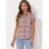 imageAllegra K Womens Cotton Classic Button Down Western Plaid ShirtWatermelon Red Green