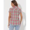imageAllegra K Womens Cotton Classic Button Down Western Plaid ShirtWatermelon Red Green