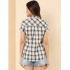 imageAllegra K Womens Cotton Classic Button Down Western Plaid ShirtWhite Black