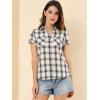 imageAllegra K Womens Cotton Classic Button Down Western Plaid ShirtWhite Black