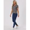 imageAllegra K Womens Cotton Classic Button Down Western Plaid ShirtWhite Dark Blue