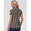 imageAllegra K Womens Cotton Classic Button Down Western Plaid ShirtWhite Dark Blue