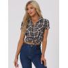 imageAllegra K Womens Cotton Classic Button Down Western Plaid ShirtWhite Dark Blue