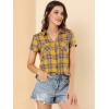 imageAllegra K Womens Cotton Classic Button Down Western Plaid ShirtYellow