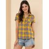 imageAllegra K Womens Cotton Classic Button Down Western Plaid ShirtYellow