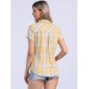 imageAllegra K Womens Cotton Classic Button Down Western Plaid ShirtYellow Blue