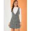 imageAllegra K Womens Elegant Vintage Button Front V Neck Plaid Tweed Overalls Pinafore DressBlack