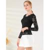 imageAllegra K Womens Floral Embroidery Sheer Long Sleeves Lace Blouse TopBlack
