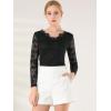 imageAllegra K Womens Floral Embroidery Sheer Long Sleeves Lace Blouse TopBlack